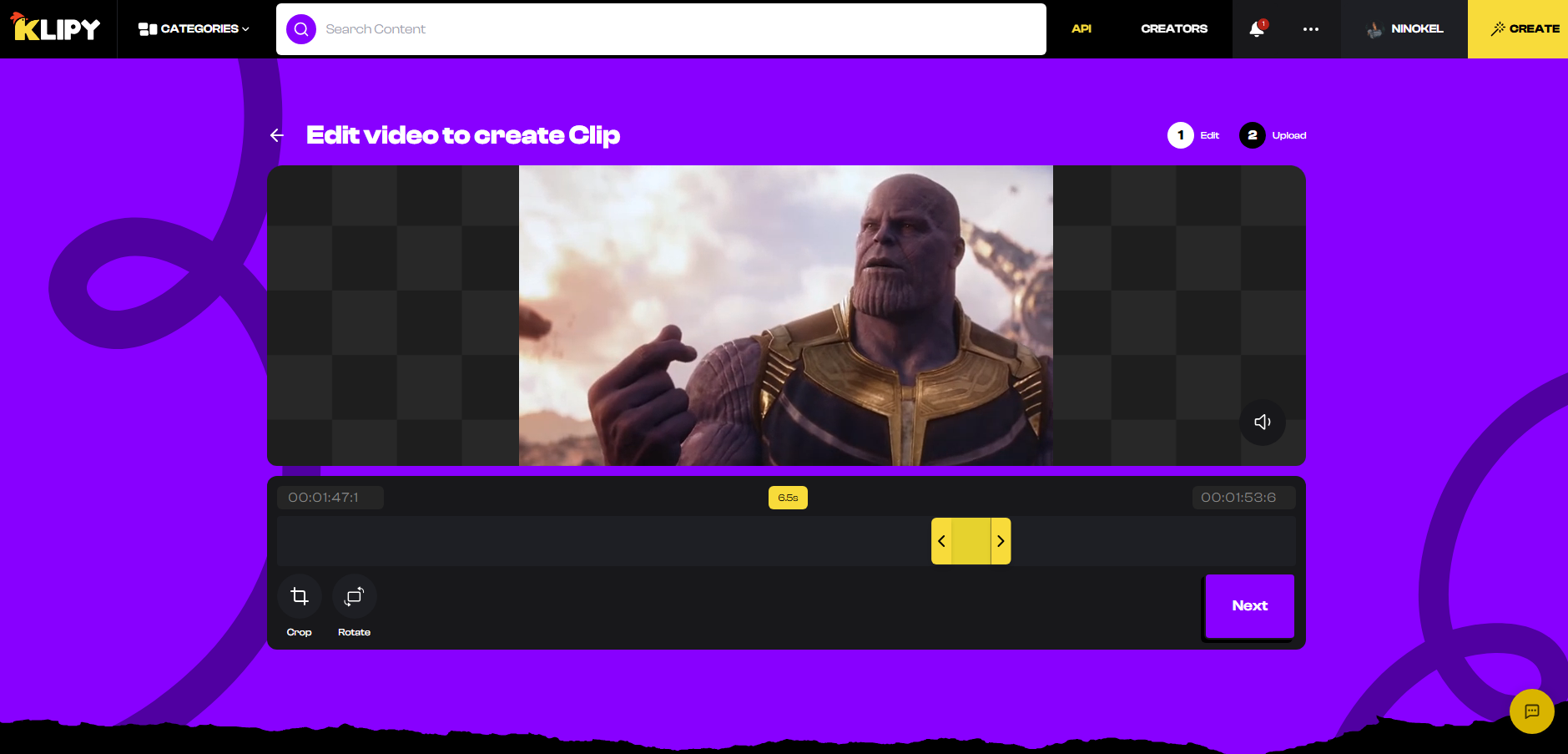 Klipy in-browser clip editor with trim timeline